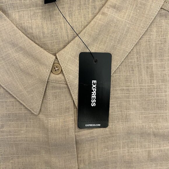 Express Women's Linen-Blend Sleeveless Button Up Shirt Beige Size XL NWT $54 - Picture 15 of 16